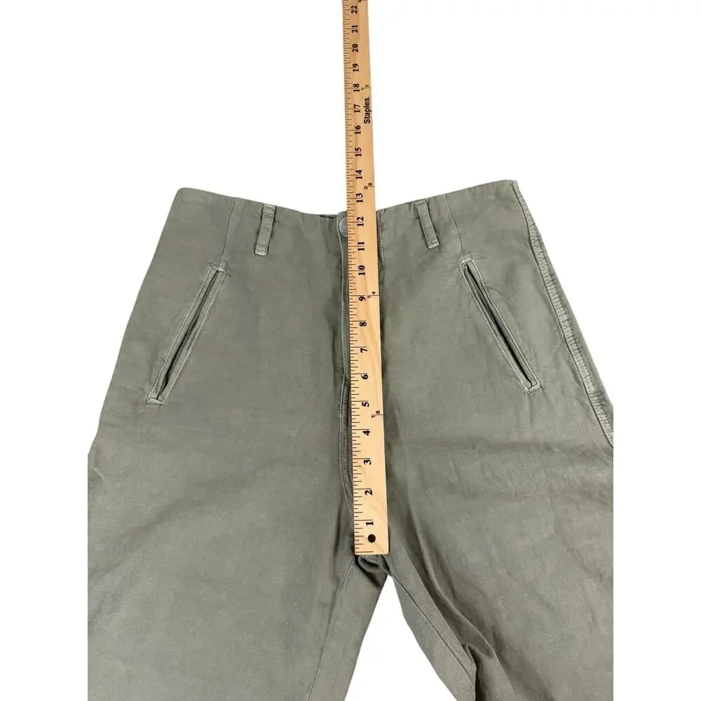 ZARA Pants Womens 6 Green Cotton Linen Twill High Rise Tapered Ankle Barrel NWT
